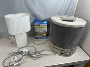 lot 89 image: New Table Lamp, Cable Keeper, Pre-Owned Hepa Air Purifier