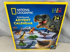 lot 252 image: New National Geographic Dinosaur Advent Calendar with 24 Dinosaurs and T-Rex Tooth Replica