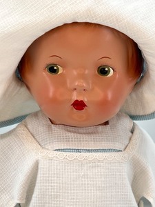 Vintage Composition Baby Doll with White Dress and Bonnet - Signed Nan