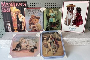 lot 35 image: Collection of 6 Antique Advertising Metal Poster Reproductions