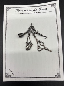 lot 59 image: Vintage Sterling Silver Sewing Chatelaine Charms with Scissors, Thimble, and More
