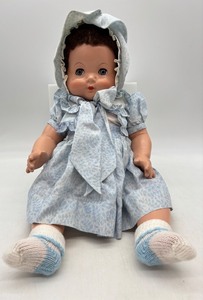 lot 67 image: Vintage Baby Doll in Blue Dress with Bonnet