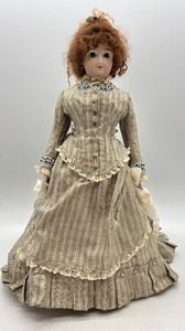 lot 74 image: Vintage Porcelain Doll with Victorian Dress