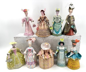 lot 99 image: Set of 9 Vintage Paper Dolls with Intricate Costumes with Bonus Book - See all Photos