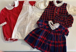 lot 248 image: Collection of Vintage Baby Dresses and Outfit - Plaid and Red Polka Dot Design