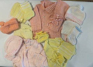 lot 253 image: Collection of Hand-Knit Baby Clothing and Accessories