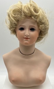 lot 115 image: Vintage Doll Bust with Blonde Hair and Earrings