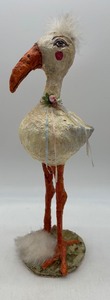 lot 142 image: UFDC Handcrafted Paper Mache Bird Figurine with Feather and Floral Accents