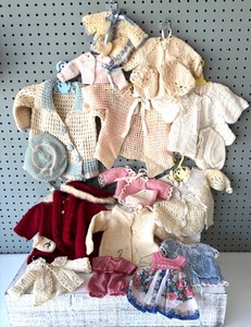 lot 154 image: Collection of Handcrafted Baby and Doll Knitwear and Dresses