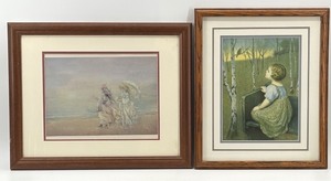 lot 199 image: Pair of Framed Vintage Prints with Childrens Themes