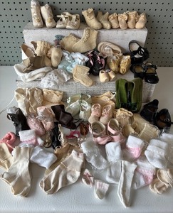 lot 215 image: Collection of Vintage Doll, Baby and Toddler Shoes and Booties