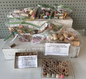 lot 223 image: Collection of Vintage Wooden Spools with Silk and Thread