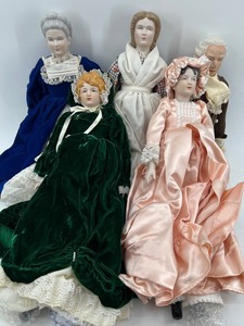lot 245 image: Elegant Collection of 6 Victorian Porcelain Dolls with Period Attire