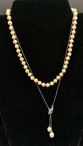 lot 17 image: Sterling Silver Necklace with Cultured Pearl Accents - 18 and 16 Cultured Pearl Necklace