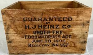 lot 100 image: Antique 1906 H.J. Heinz Co. Oven Baked Pork and Beans Food & Drug Act Shipping Crate
