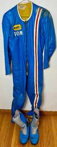 lot 135 image: Vintage Bates Leather Racing Suit and Prexport Racing Boots