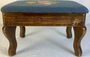 lot 137 image: Vintage Footstool with Needlepoint Design 14 H x 11 D x 9 H