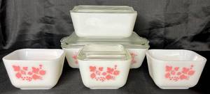 Set of Vintage Pink Gooseberry Pyrex Refrigerator Dishes