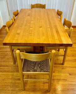 Solid Maple Butcher Block Kitchen Table and 6 MCM Italian Loewenstein Chairs