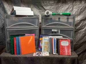 lot 14 image: Office Storage and Supplies Bundle with Drawers and Notebooks