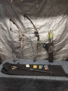 lot 76 image: Ben Pearson and Hoyt Compound Bows with Arrows and Accessories