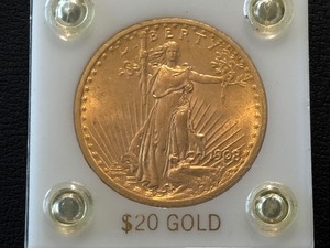 1908 St. Gaudens No Motto $20 Gold Coin
