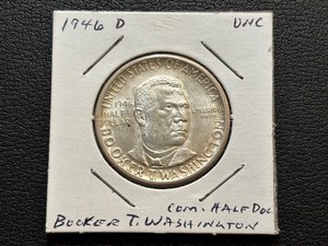 lot 21 image: 1946-D Booker T. Washington Half Dollar Only 200,113 Minted