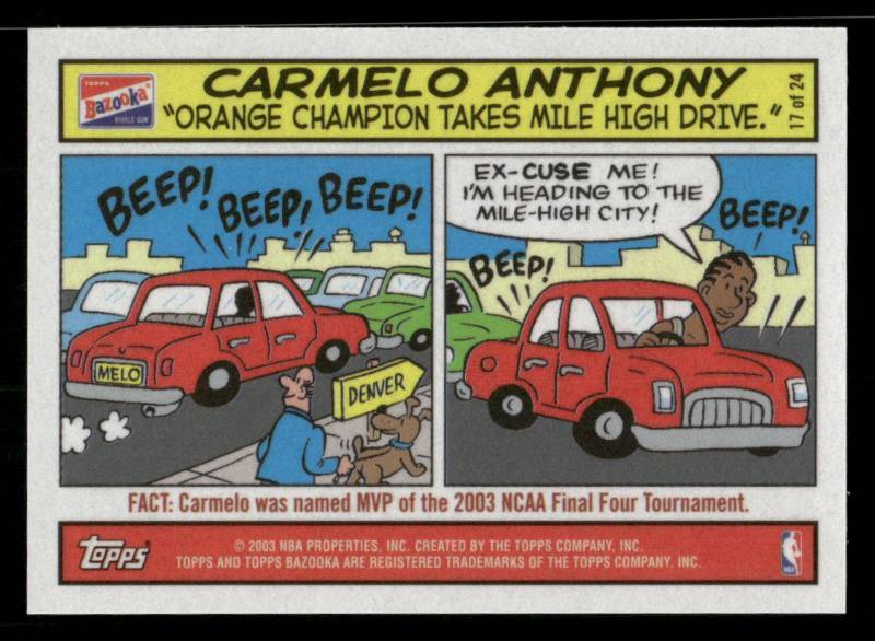 lot 95 image: 2003 Bazooka Comic Carmelo Anthony Rookie Card #17