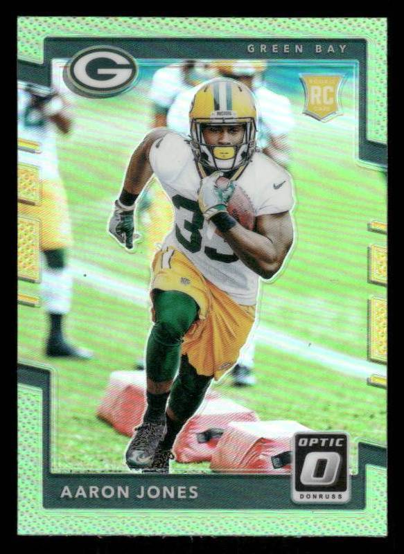 lot 113 image: 2017 Optic Lime Prizm Aaron Jones Rookie #135