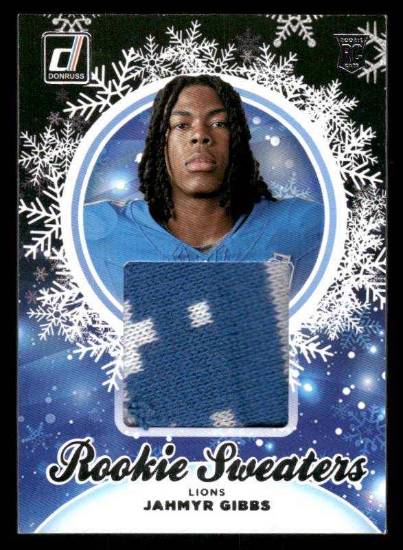 lot 179 image: 2023 Donruss Rookie Sweaters Jahmyr Gibbs Rookie Card