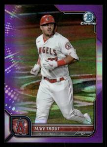 lot 45 image: 2022 Bowman Chrome Mike Trout Purple Refractro Card #13 Serial #d 215250