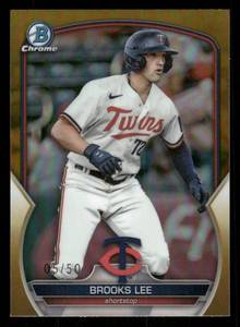 lot 48 image: 2023 Bowman Chrome Gold Refractor Brooks Lee Card #BDC-75 Serial #d 550