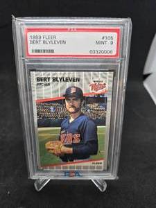 lot 80 image: 1989 Fleer Bert Blyleven Baseball Card #105 Graded PSA Mint 9
