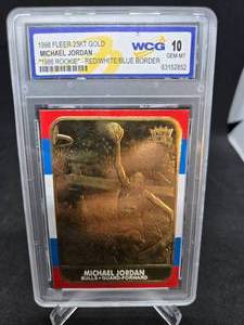 lot 84 image: 1998 Fleer 23KT-Gold Michael Jordan 1986 Rookie Graded Gem Mint 10