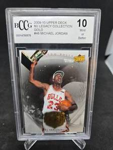 lot 87 image: 2009-10 Upper Deck Legacy Collection Gold Michael Jordan #48 Graded Gem Mint 10