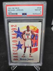 lot 88 image: 1991 SkyBox Michael Jordan Team USA Card #534 Graded 8 NM-MT