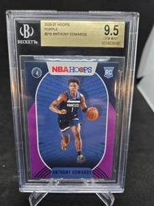 lot 89 image: 2020-21 Hoops Purple Anthony Edwards Rookie Card #216 Graded 9.5 Gem Mint