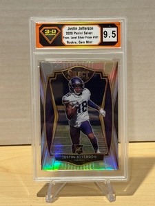 lot 203 image: 3D Grading 9.5 Gem Mint 2020 Select Silver Prizm Justin Jefferson Rookie #161