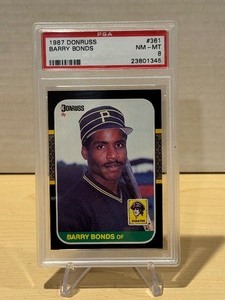 lot 211 image: PSA 8 1987 Donruss Barry Bonds Rookie #361