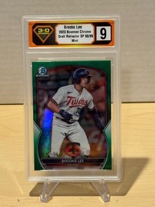 lot 220 image: 3D Grading 9 Mint 2023 Bowman Chrome Draft Green Refractor Brooks Lee Serial #6099