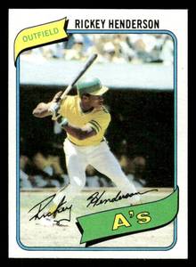 lot 107 image: 1980 Topps Rickey Henderson Rookie Vintage Baseball Card #482