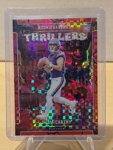 lot 233 image: 2024 Rookies & Stars Thrillers Red Prizm J.J. McCarthy Rookie #T-JMV LK
