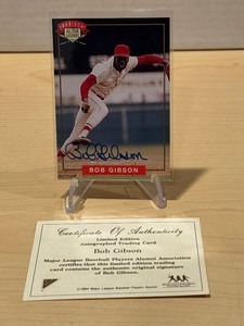 lot 245 image: 1994 Nabisco Bob Gibson Autograph Card with Certificate of Authenticity
