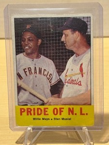lot 249 image: 1963 Topps Pride of N.L. Willie Mays & Stan Musial #138