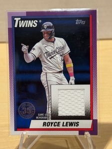 lot 259 image: 2025 Topps 1990 Baseball Relic Card Blue Royce Lewis Serial #117150