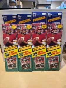 lot 275 image: (4) 1983 Topps Football Sealed Sticker Boxes LK
