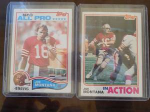 lot 120 image: (2) 1982 Topps Joe Montana Football Vintage Cards
