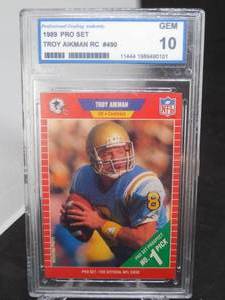 lot 145 image: 1989 Pro-Set Troy Aikman Rookie Card #490 Graded Gem Mint 10