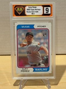 lot 397 image: 3D Grading 9 2023 Topps Heritage Image Variation Eury Perez Rookie Card