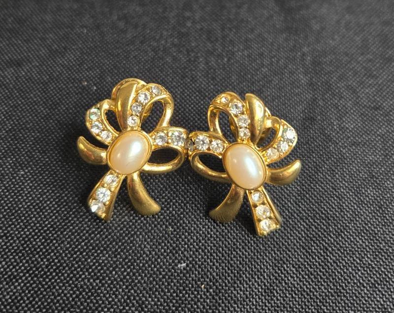 lot 23 image: Monet Gold-Tone Clip-On Earrings with Rhinestones and Faux Pearls